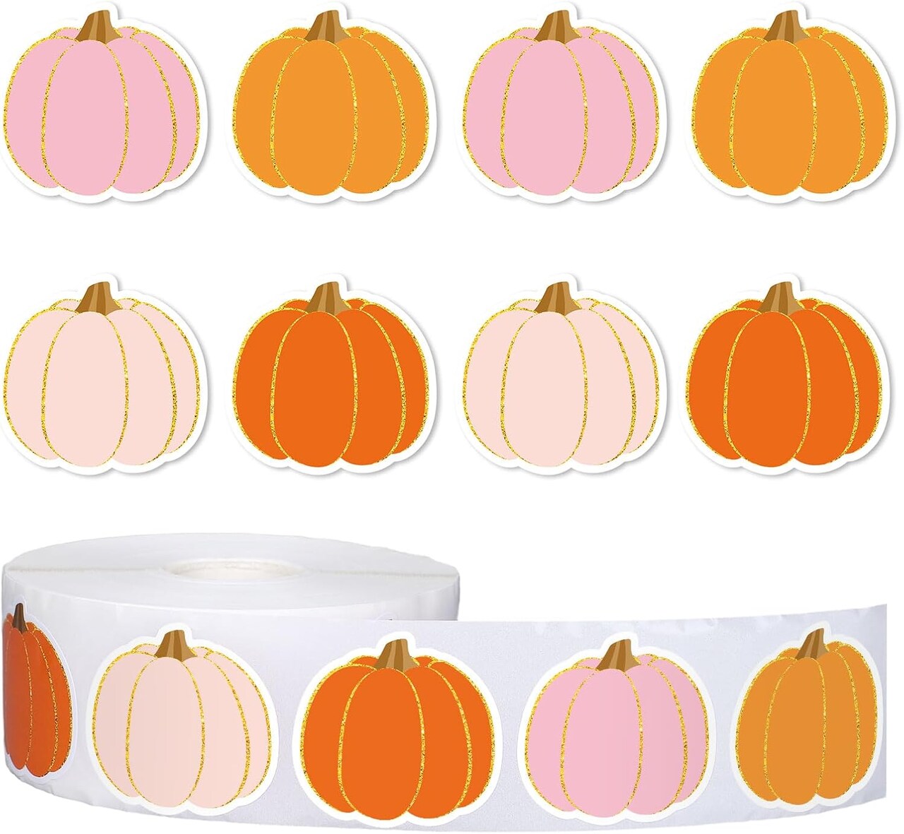 1000Pcs Fall Pumpkin Stickers (Orange, Pink) 3.7 x 3.7 x 1.6 inches